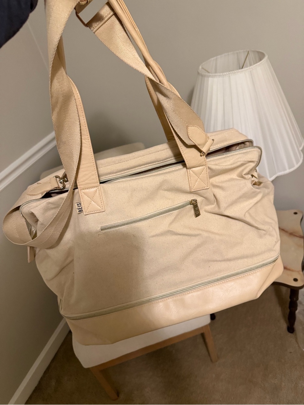 BEIS Sandstone Canvas Travel Tote with Gold Accents